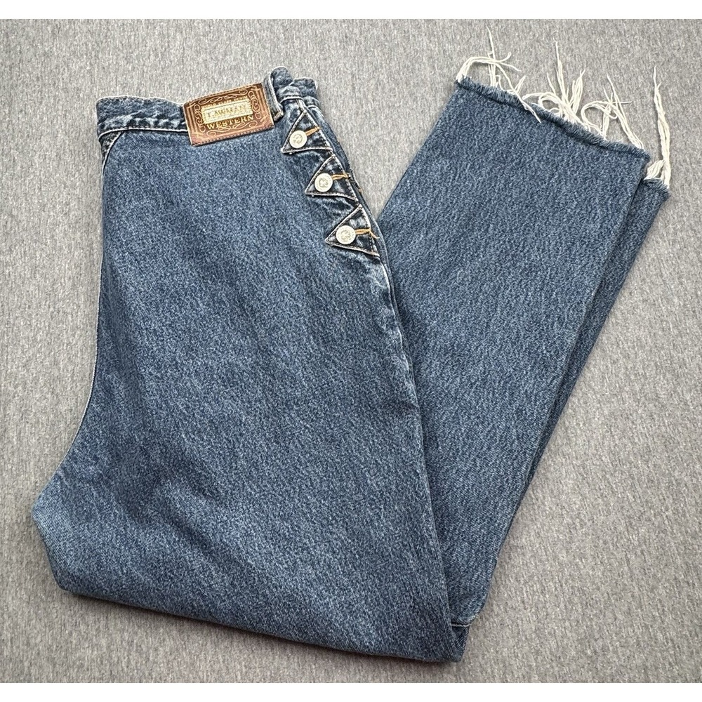 Lawman Western World Class Denim Bareback High Rise Jeans Women Sz 34x27 Raw Hem